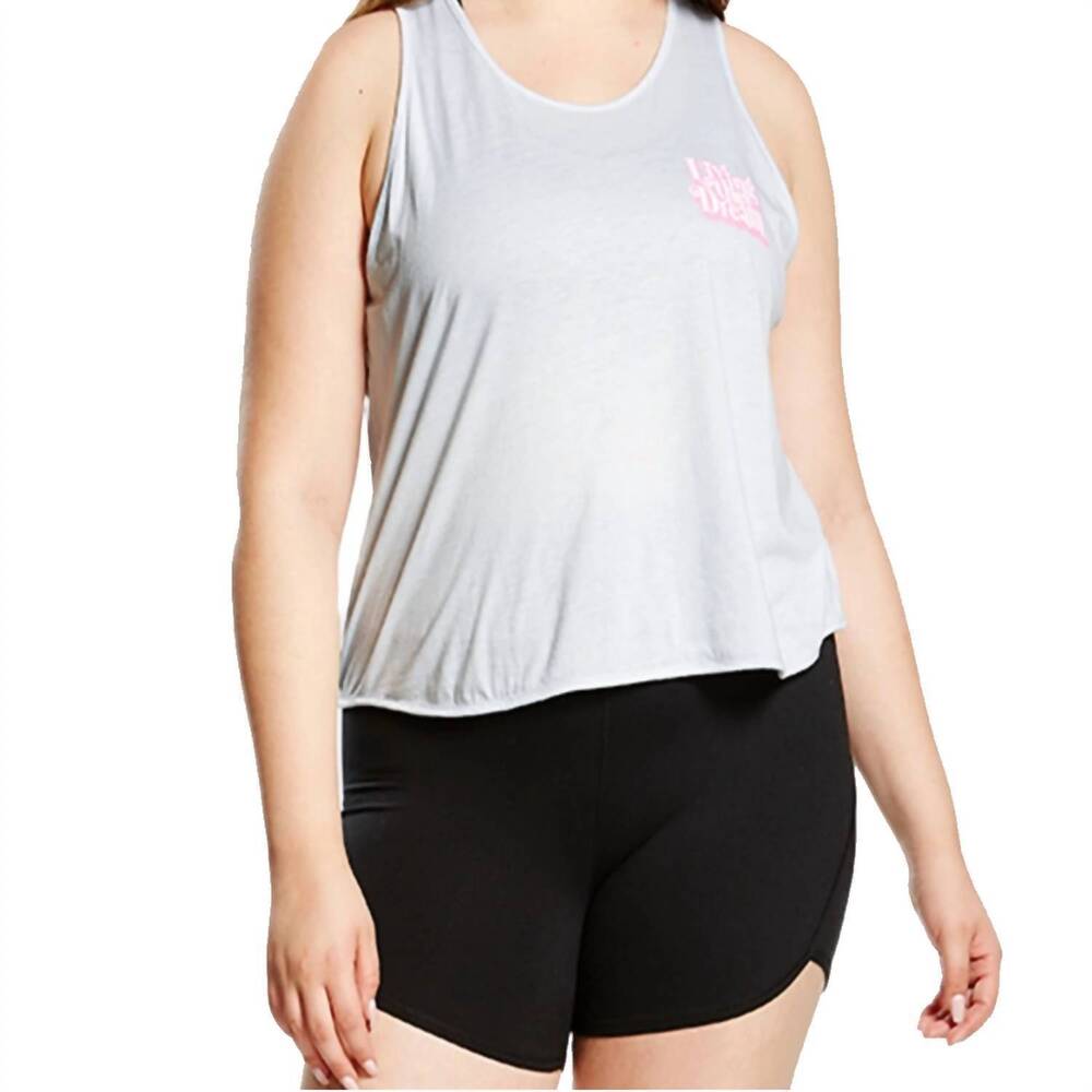 NEW SOFFE women's graphic racerback cropped tank top in cloud blue